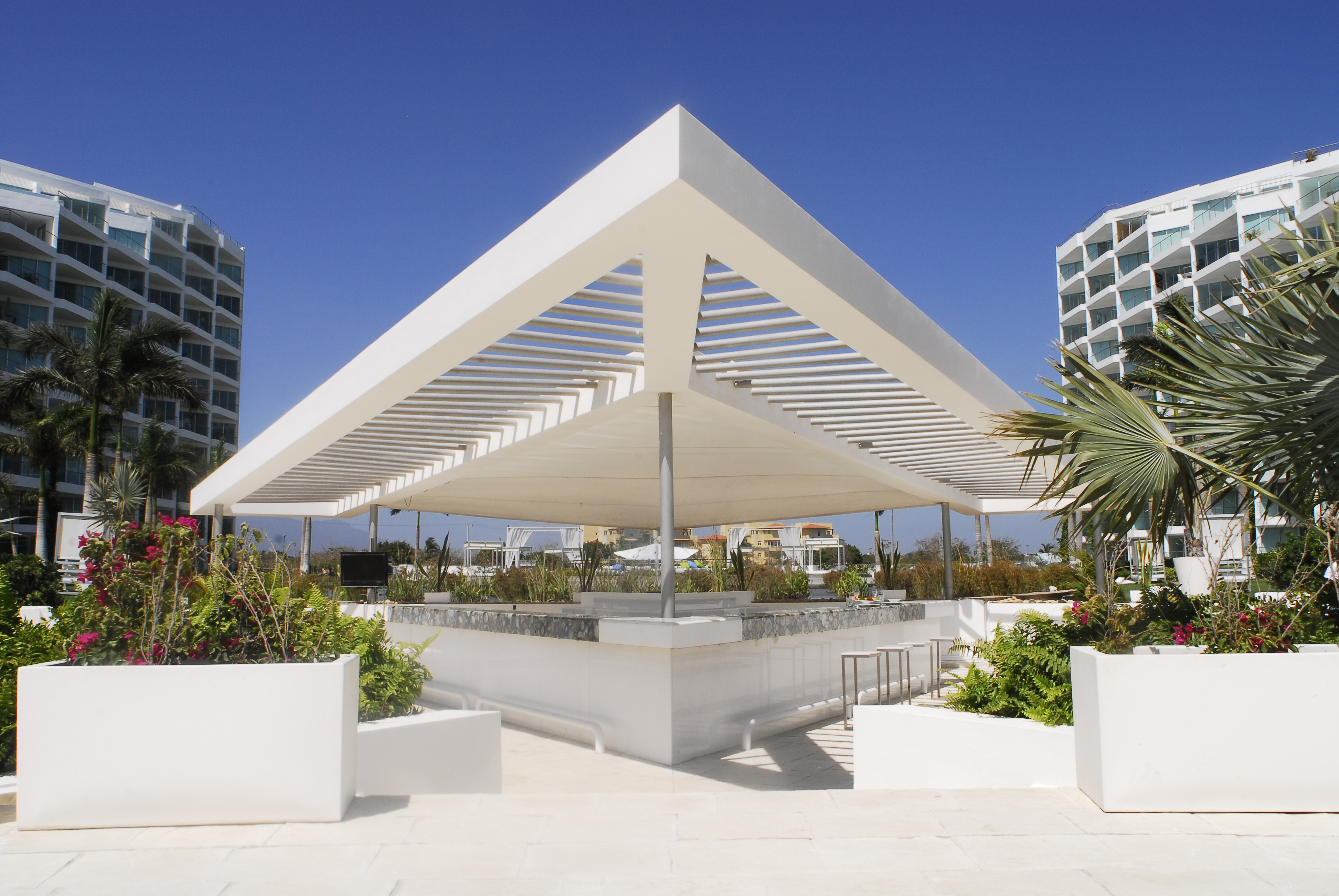 Recent view of ARIA Ocean’s architecture and gardens